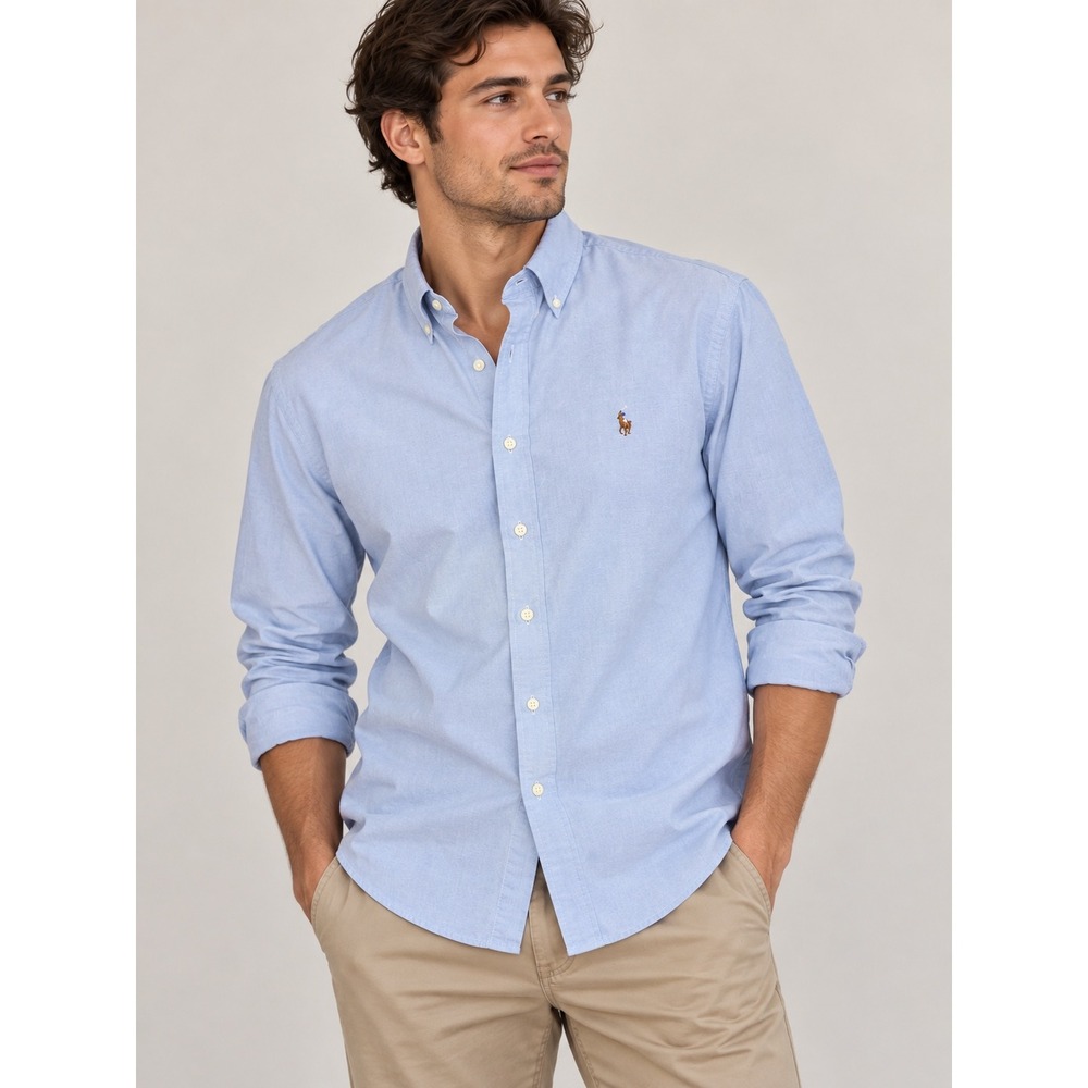 Ralph Lauren Classic Fit Oxford Shirt Men Light Blue Long Sleeve Button Down Top